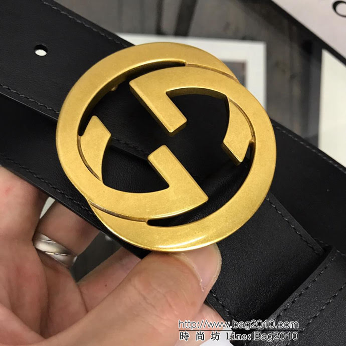 GUCCI古馳 官方經典款 正品規格 原單品質 對版定制皮料 復古烤漆雙G亞黑扣 男士皮帶  xfp1086